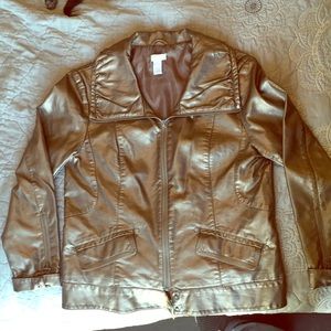 Chicos Faux Leather Jacket Bronze Metallic